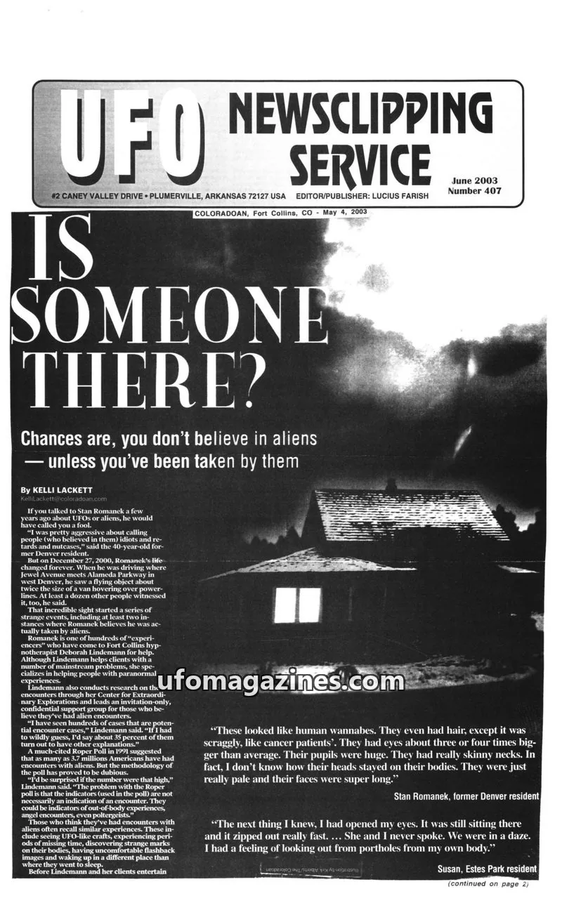 Cover of UFO Newsclipping Service issue Number 407: UFO NEWSCLIPPING SERVICE