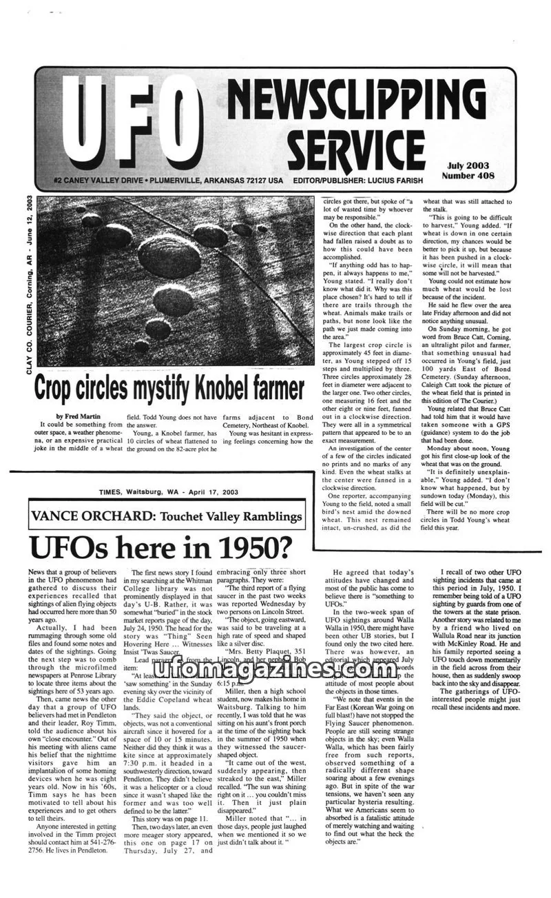 Cover of UFO Newsclipping Service issue Number 408: UFO NEWSCLIPPING SERVICE
