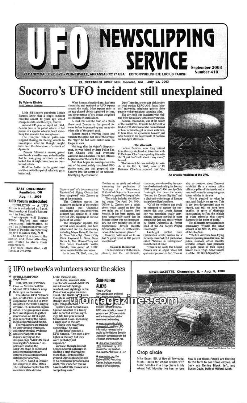 Cover of UFO Newsclipping Service issue 410: UFO NEWSCLIPPING SERVICE