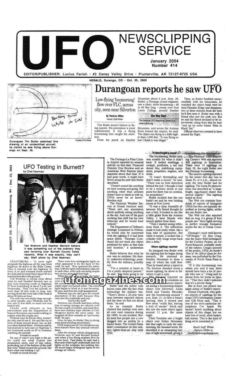Cover of UFO Newsclipping Service issue January 2004 Number 414: UFO
