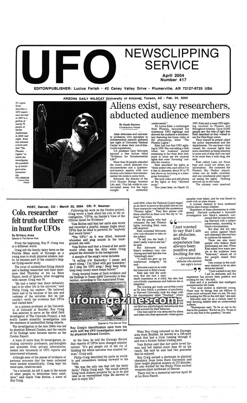 Cover of UFO Newsclipping Service - 2004 04 - no 417