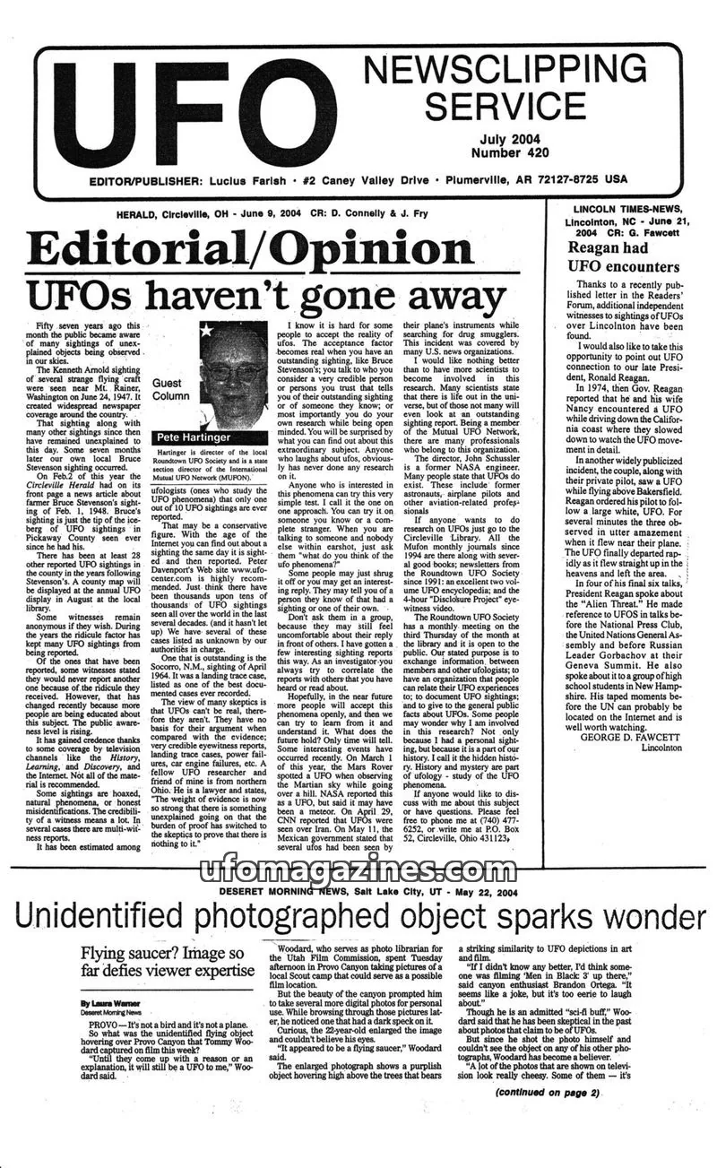 Cover of UFO Newsclipping Service issue Number 420: UFO NEWSCLIPPING SERVICE