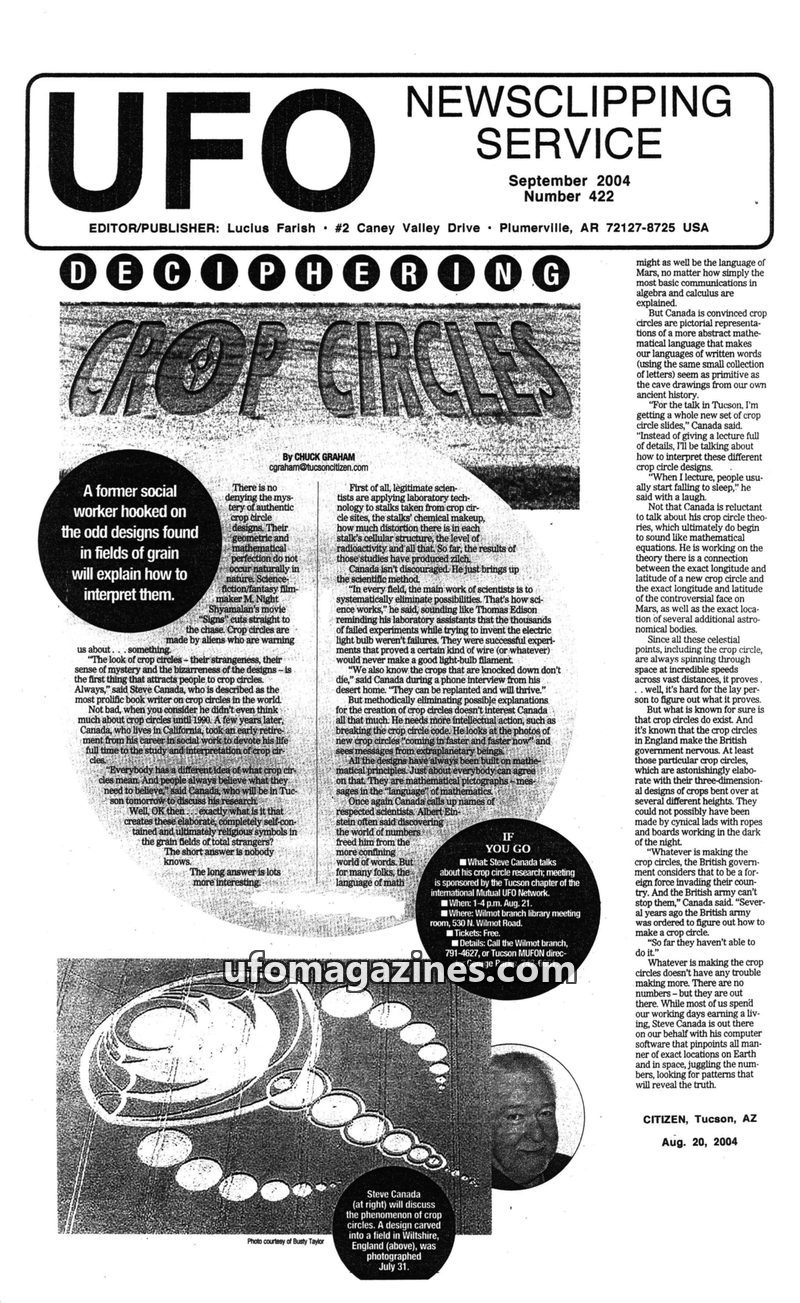 Cover of UFO Newsclipping Service - 2004 09 - no 422