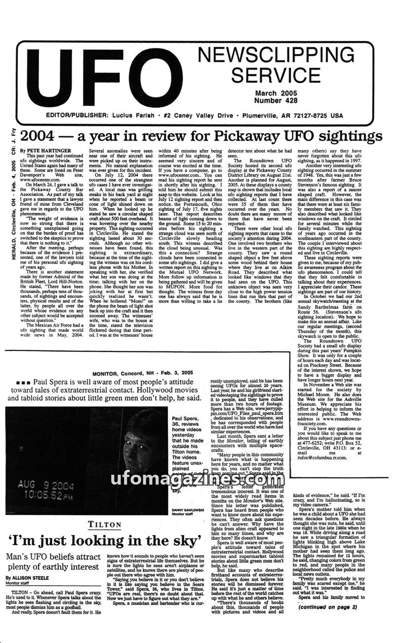 Cover of UFO NEWSCLIPPING SERVICE issue March 2005 Number 428: UFO NEWSCLIPPING SERVICE