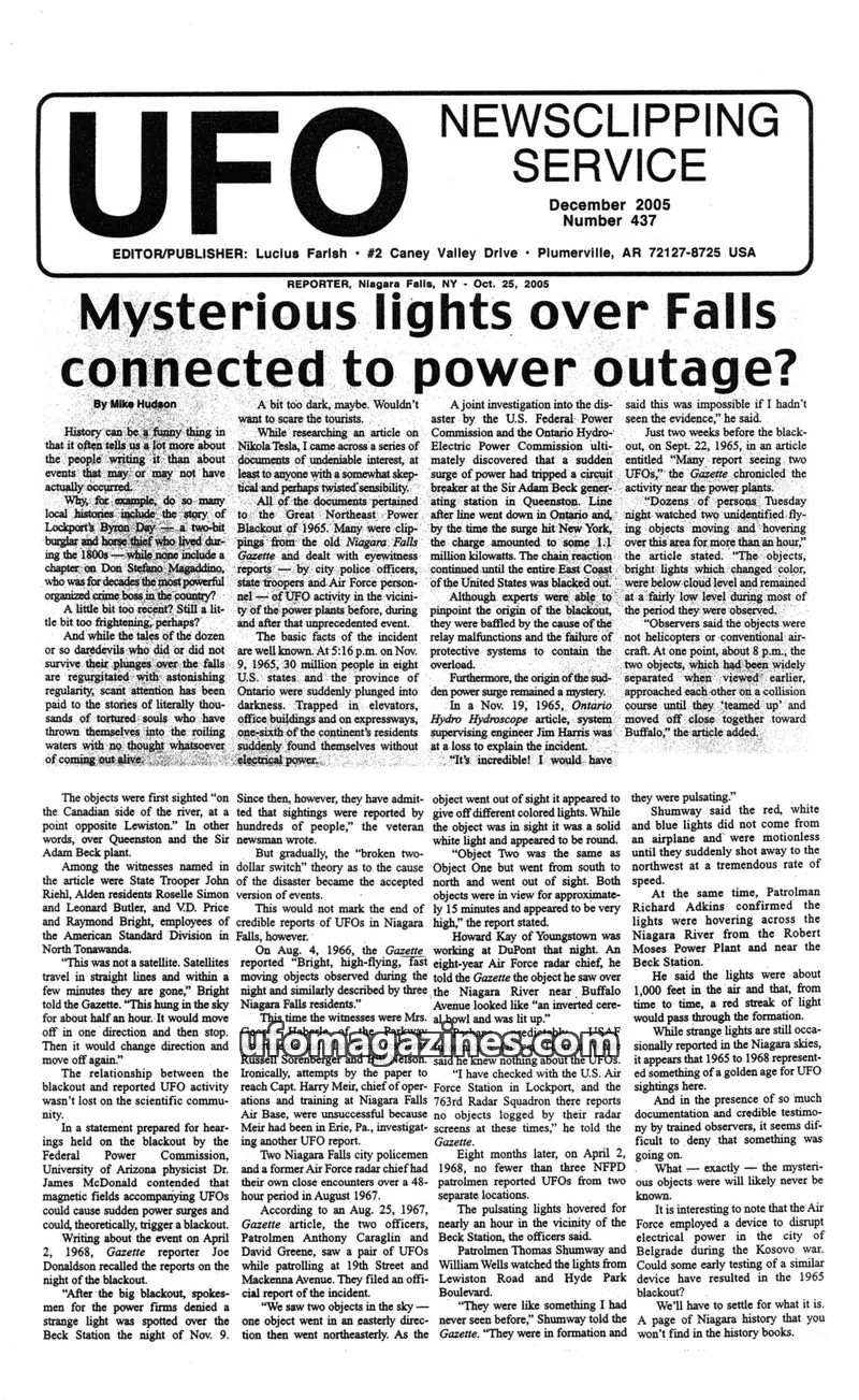 Cover of UFO Newsclipping Service issue December 2005 Number 437: UFO NEWSCLIPPING SERVICE