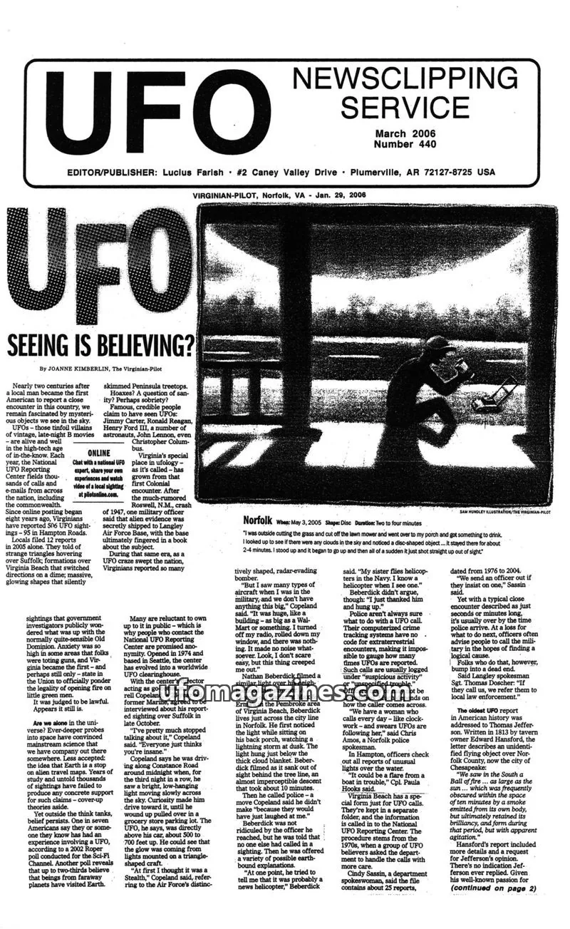 Cover of UFO Newsclipping Service issue Number 440: UFO NEWSCLIPPING SERVICE