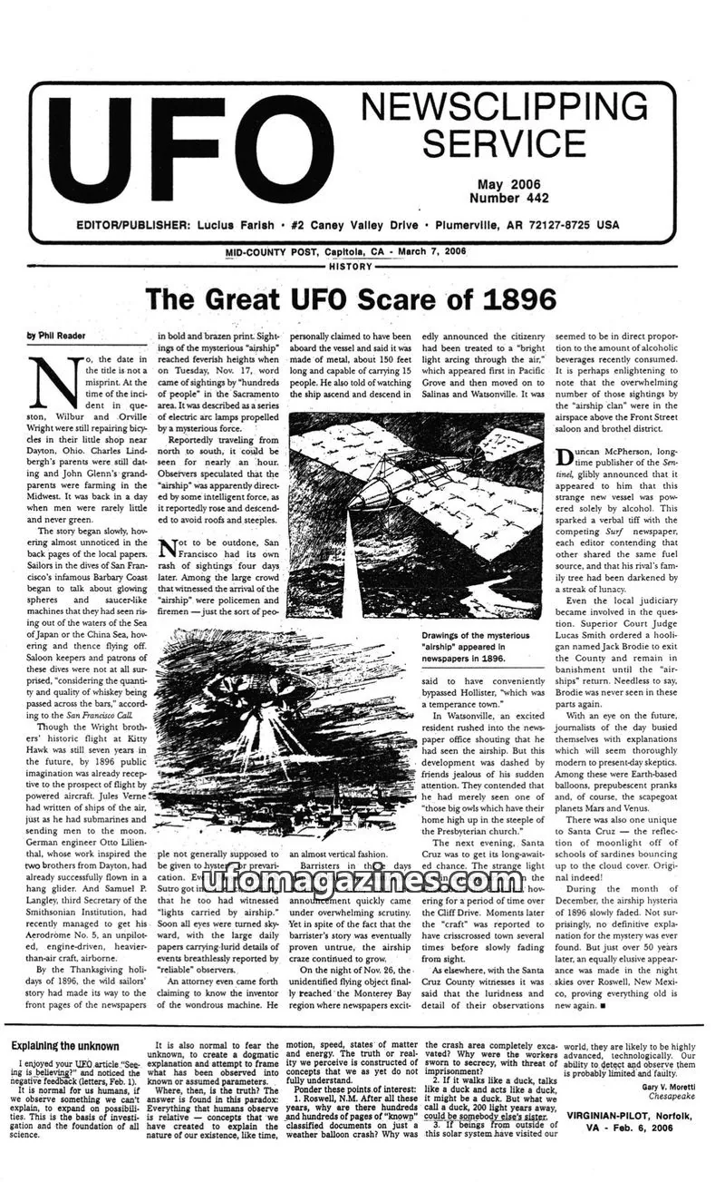 Cover of UFO Newsclipping Service issue Number 442: UFO NEWSCLIPPING SERVICE