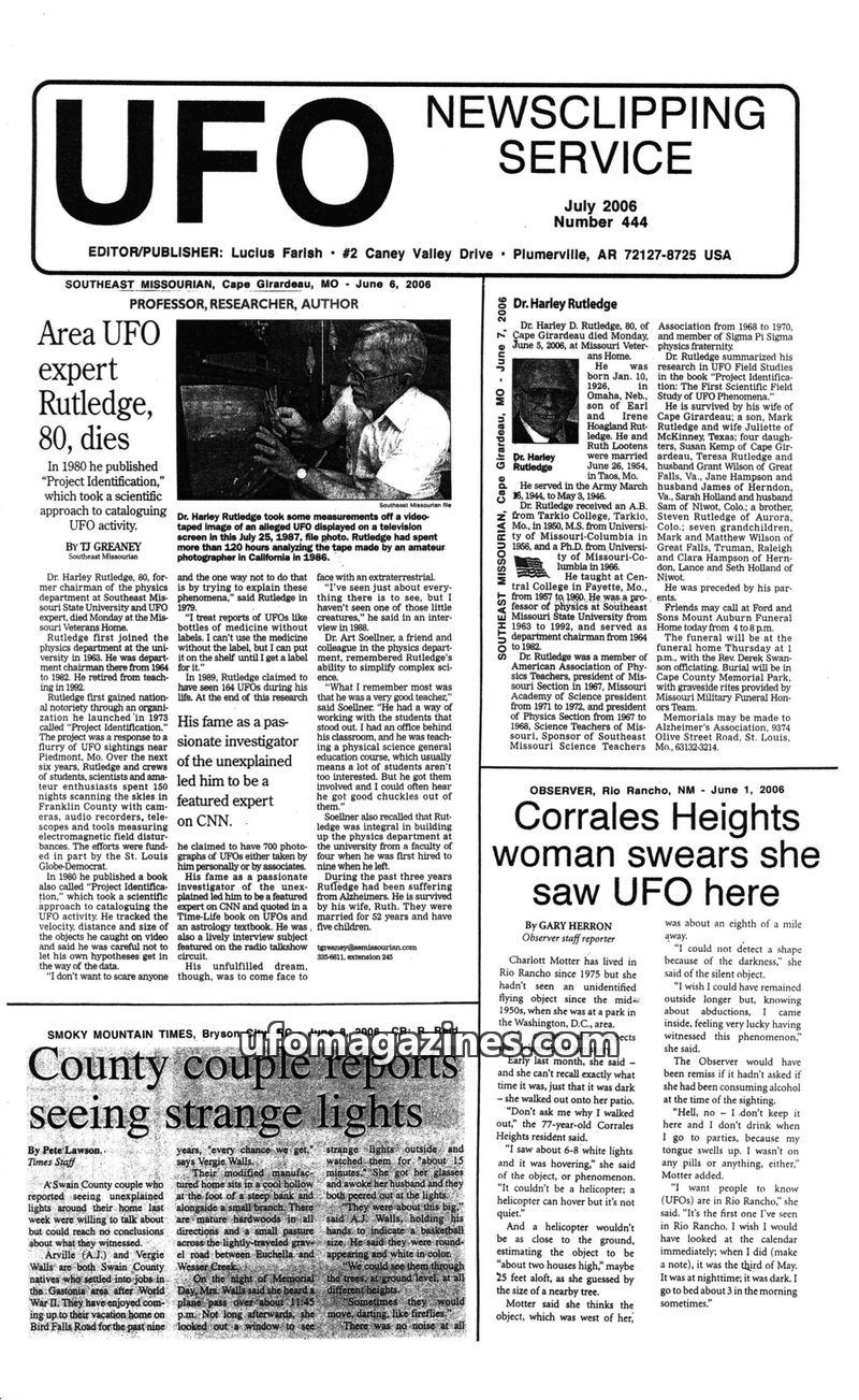 Cover of UFO Newsclipping Service - 2006 07 - no 444