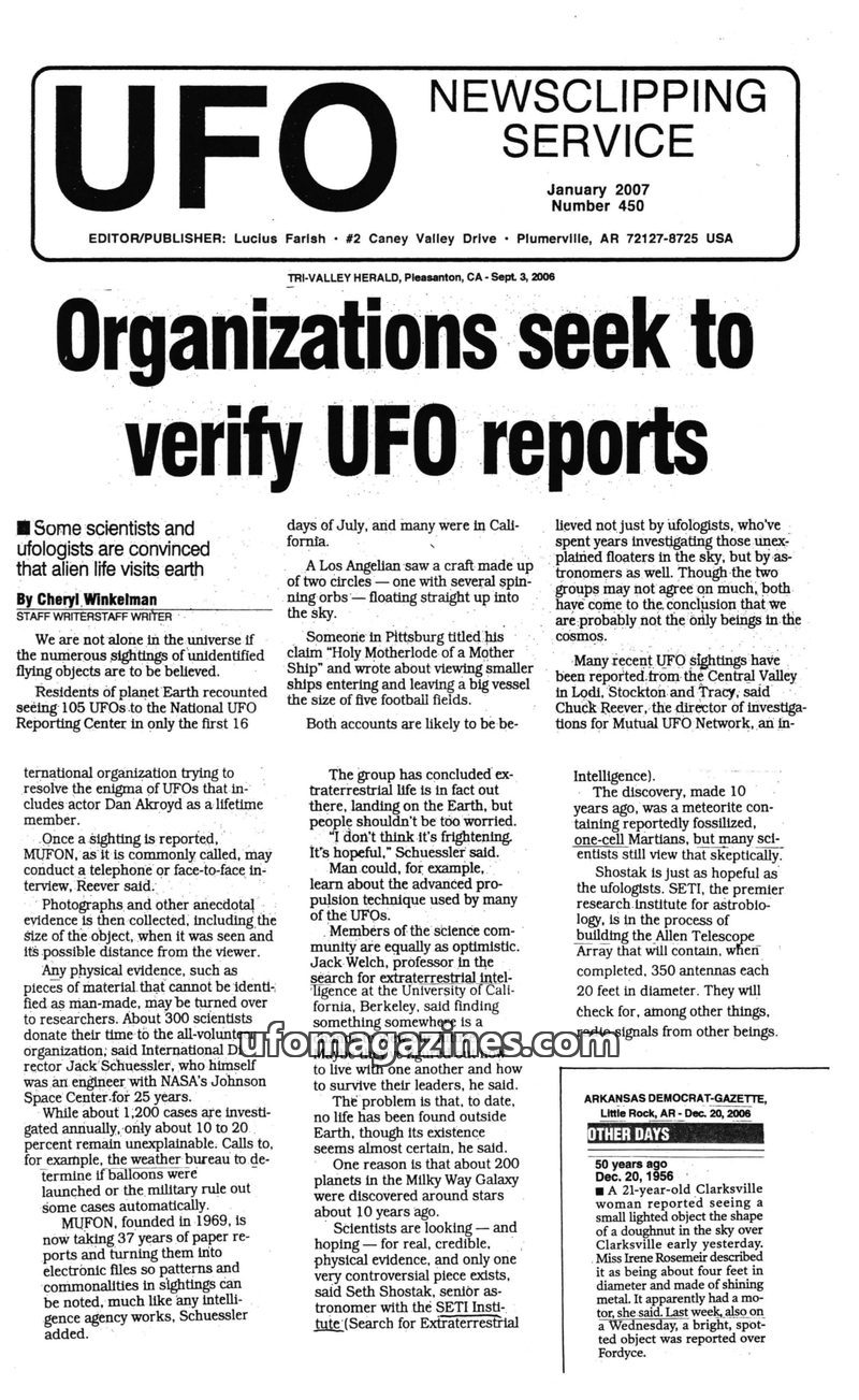 Cover of UFO Newsclipping Service - 2007 01 - no 450