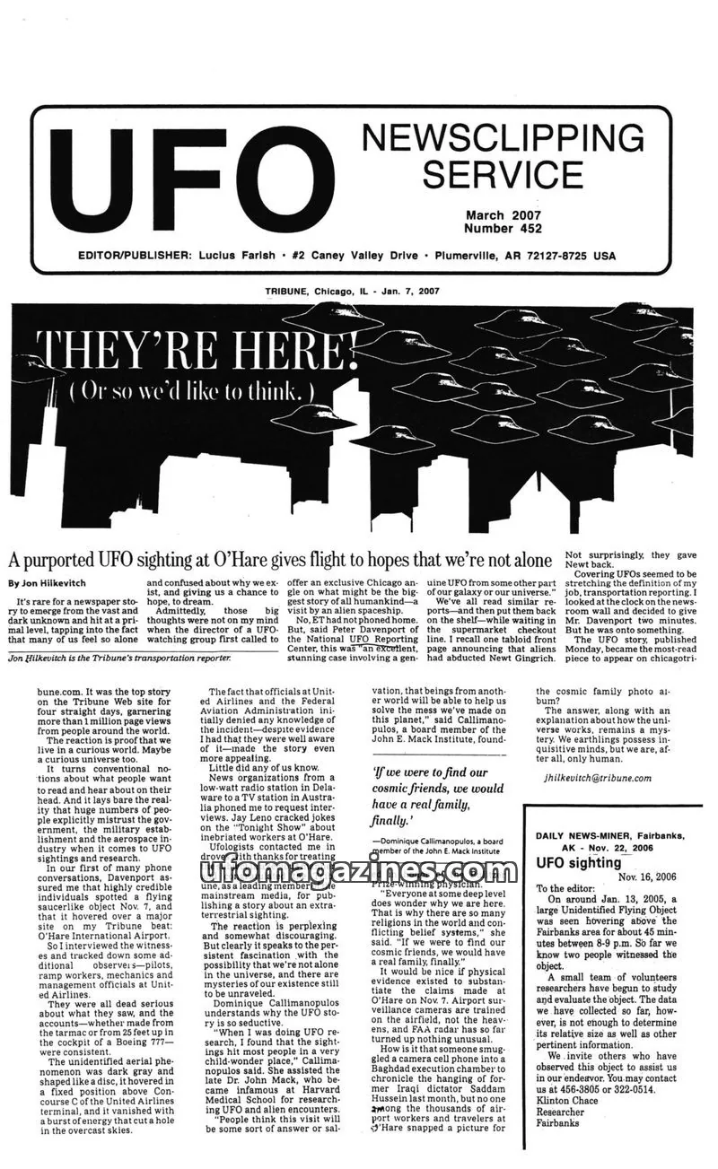 Cover of UFO Newsclipping Service issue 452: UFO NEWSCLIPPING SERVICE