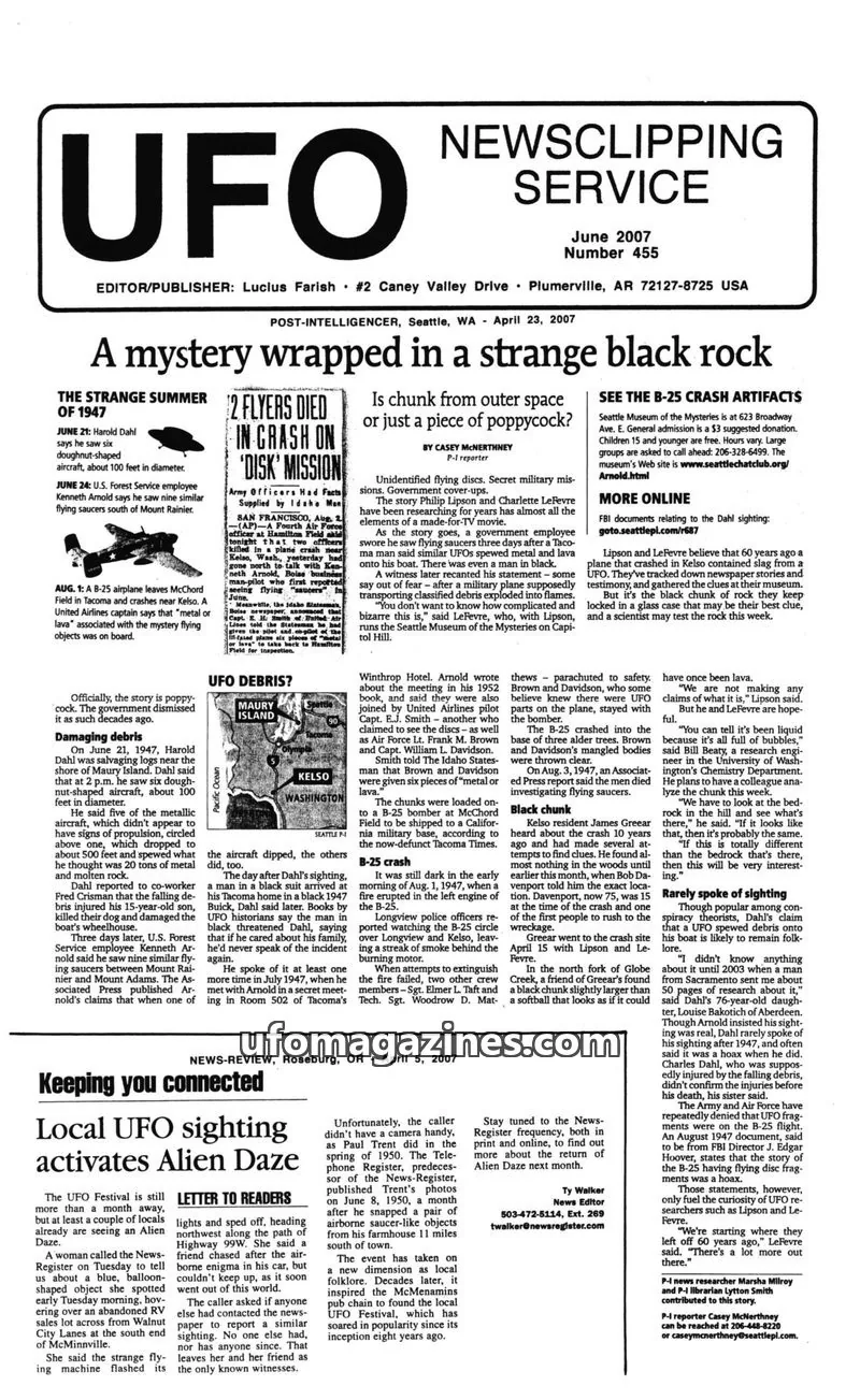 Cover of UFO Newsclipping Service issue 455: UFO NEWSCLIPPING SERVICE