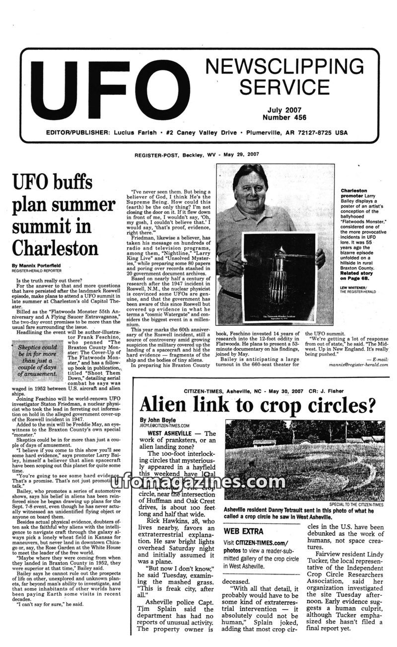 Cover of UFO Newsclipping Service - 2007 07 - no 456