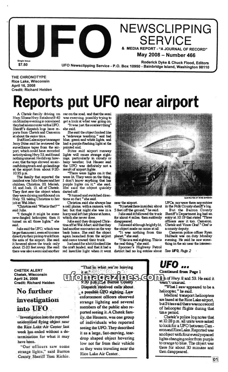 Cover of UFO Newsclipping Service issue Number 466: UFO NEWSCLIPPING SERVICE & MEDIA REPORT