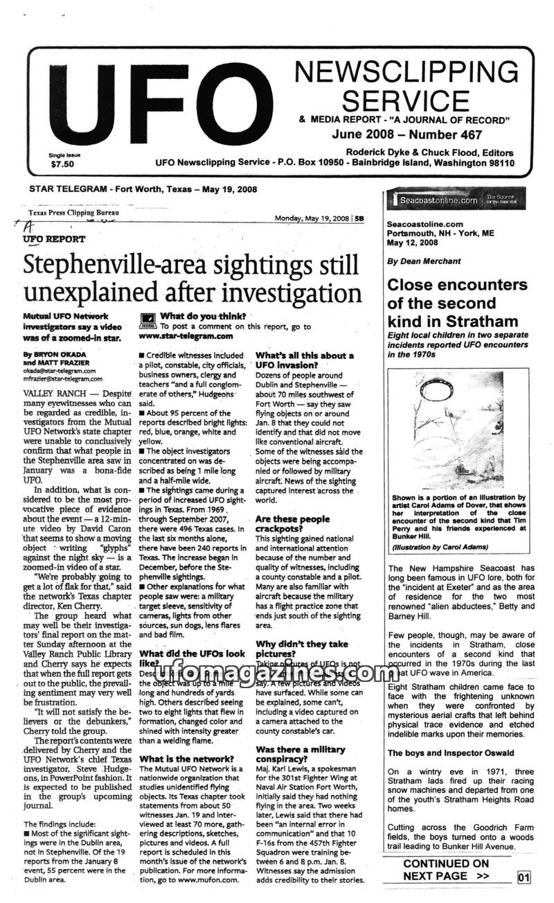 Cover of UFO Newsclipping Service - 2008 06 - no 467
