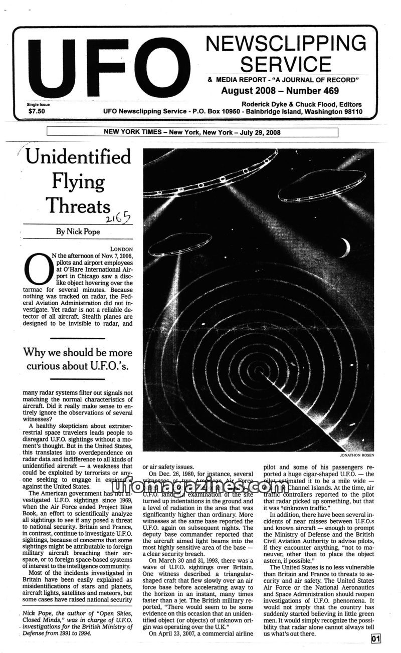 Cover of UFO Newsclipping Service - 2008 08 - no 469