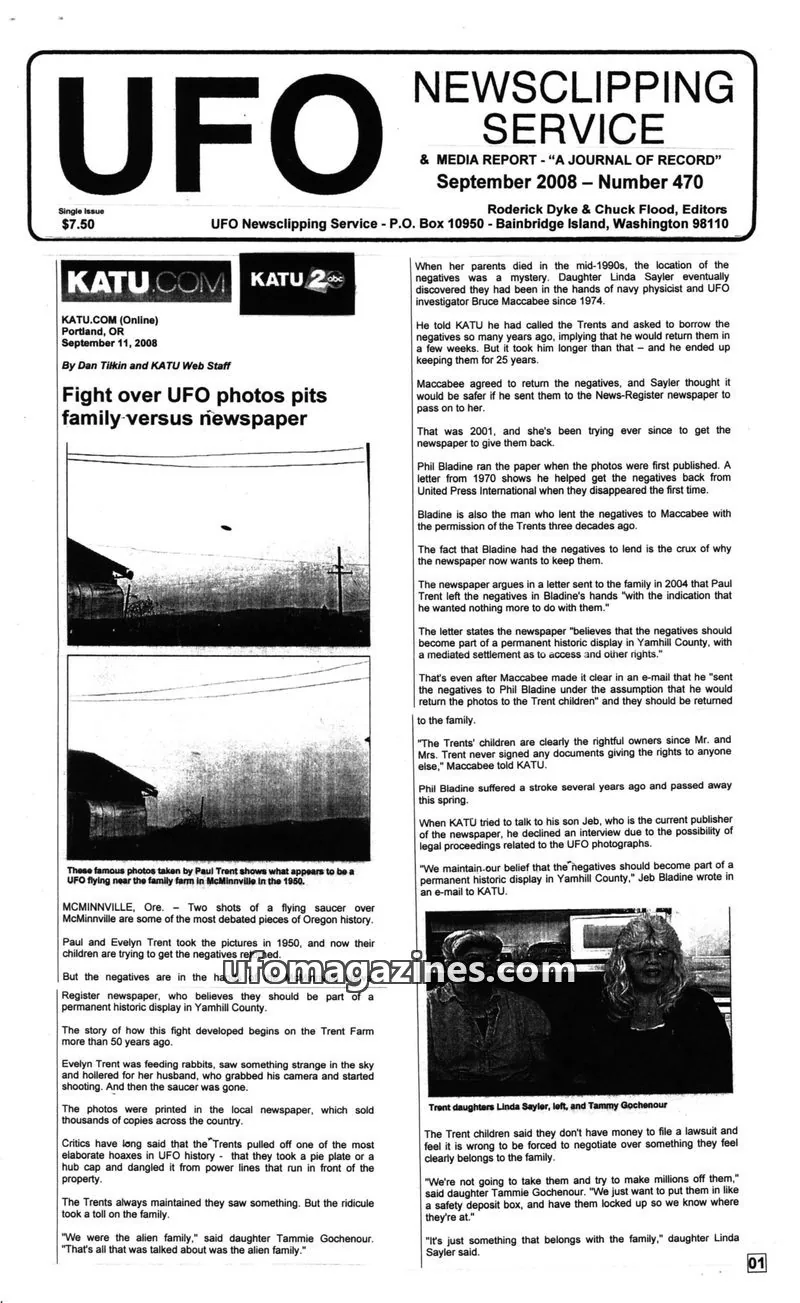 Cover of UFO Newsclipping Service issue Number 470: UFO NEWSCLIPPING SERVICE