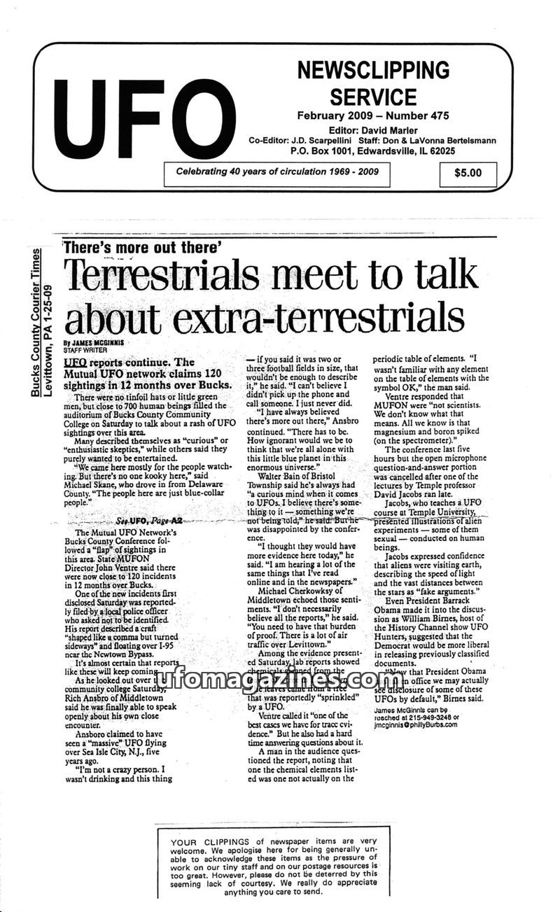 Cover of UFO Newsclipping Service - 2009 02 - no 475