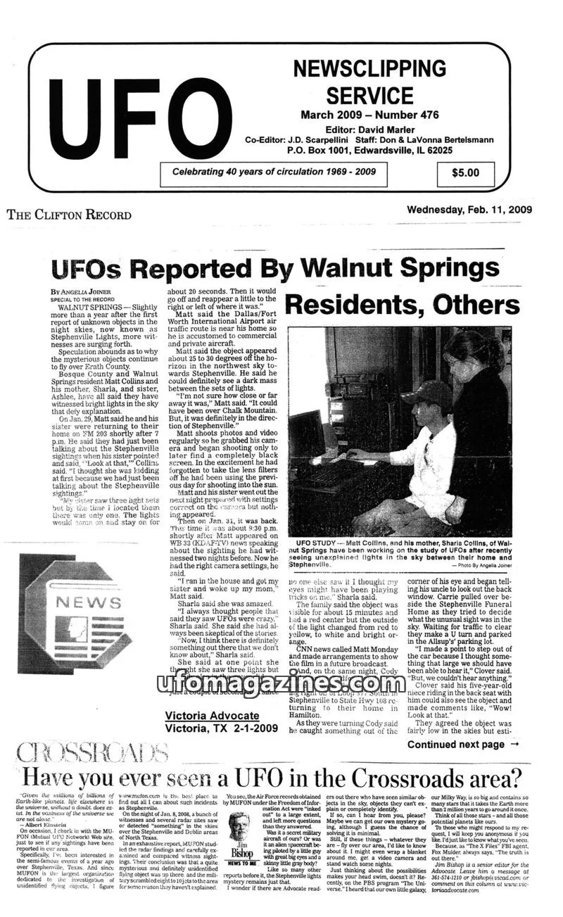Cover of UFO Newsclipping Service issue Number 476: UFO