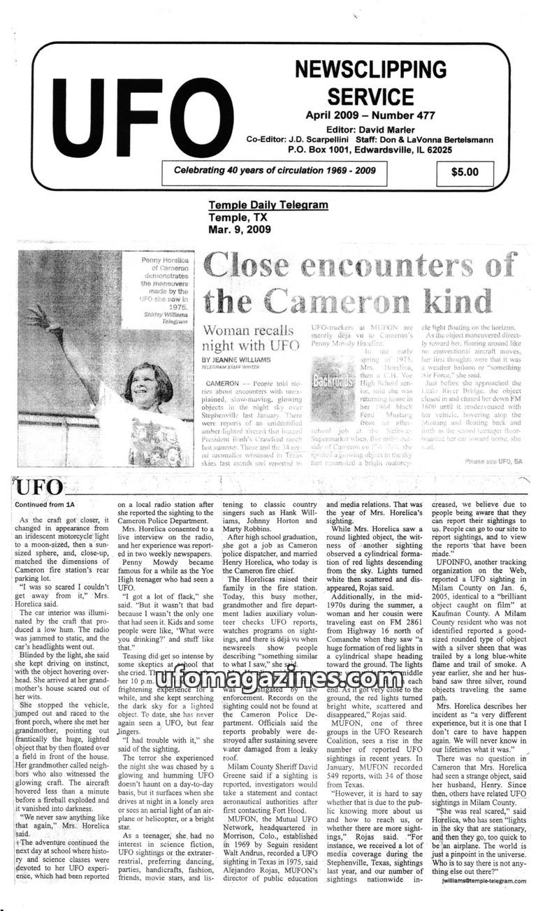 Cover of UFO Newsclipping Service - 2009 04 - no 477