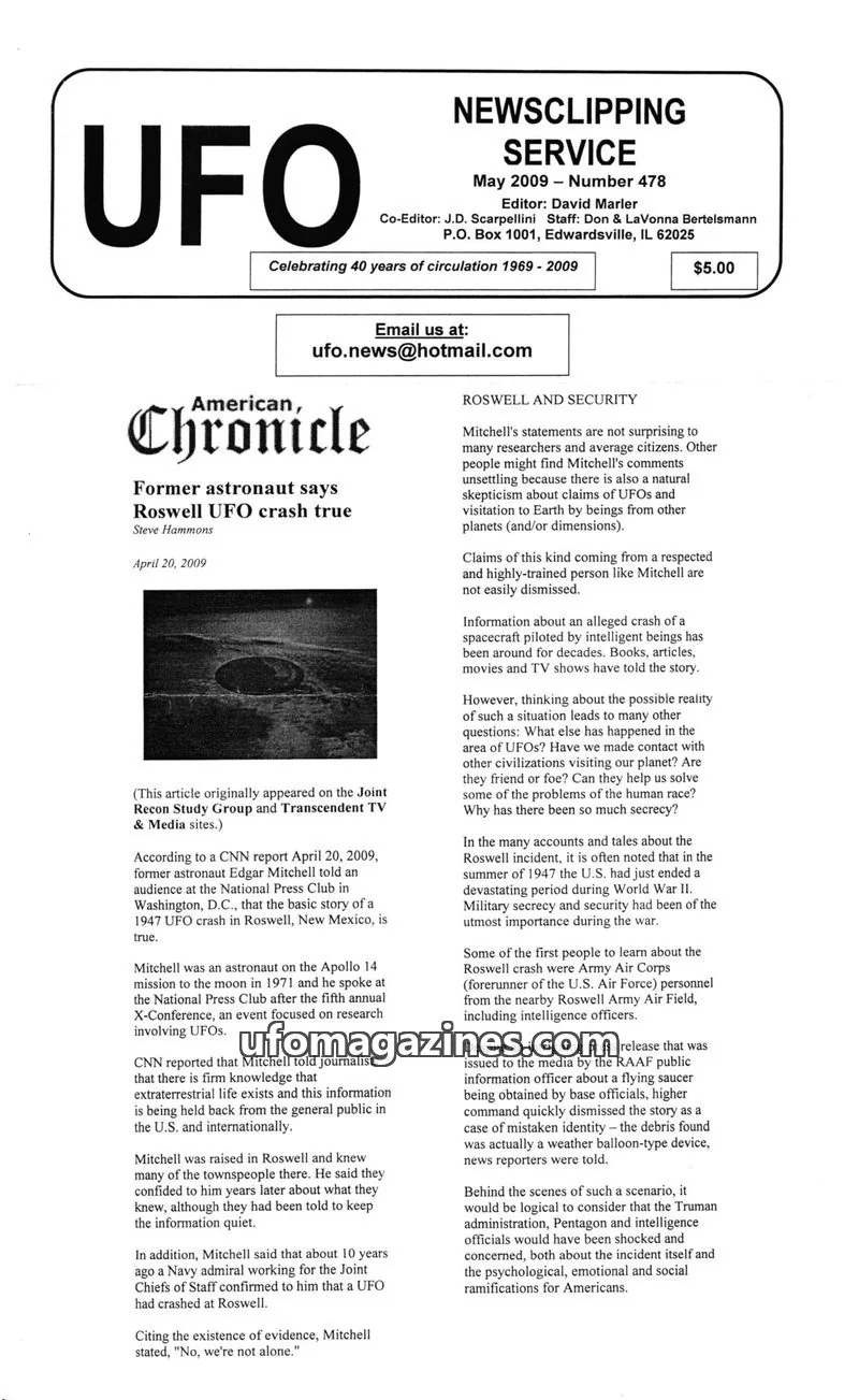 Cover of NEWSCLIPPING SERVICE issue Number 478: UFO