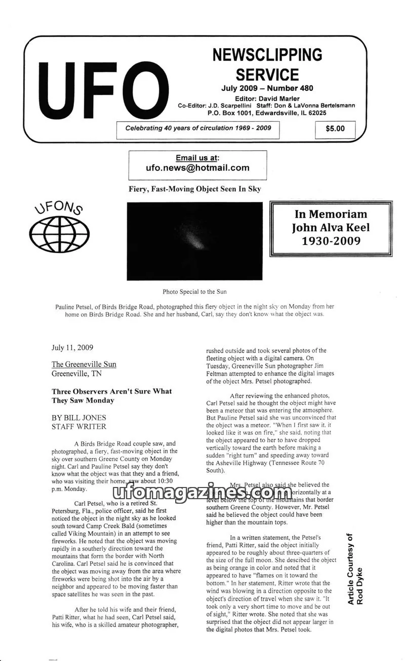 Cover of NEWSCLIPPING SERVICE issue Number 480: UFO