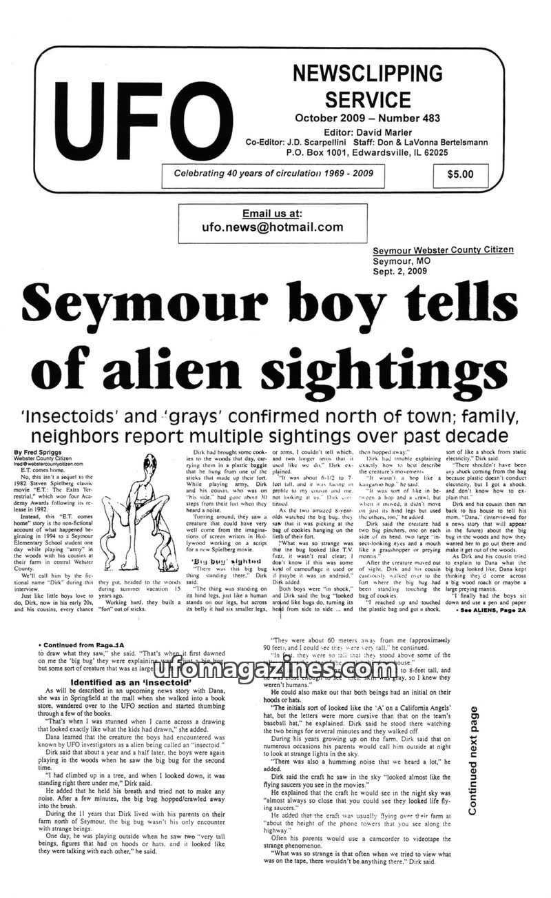 Cover of UFO Newsclipping Service - 2009 10 - no 483