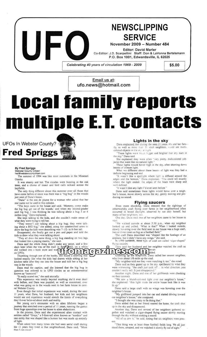 Cover of UFO Newsclipping Service - 2009 11 - no 484