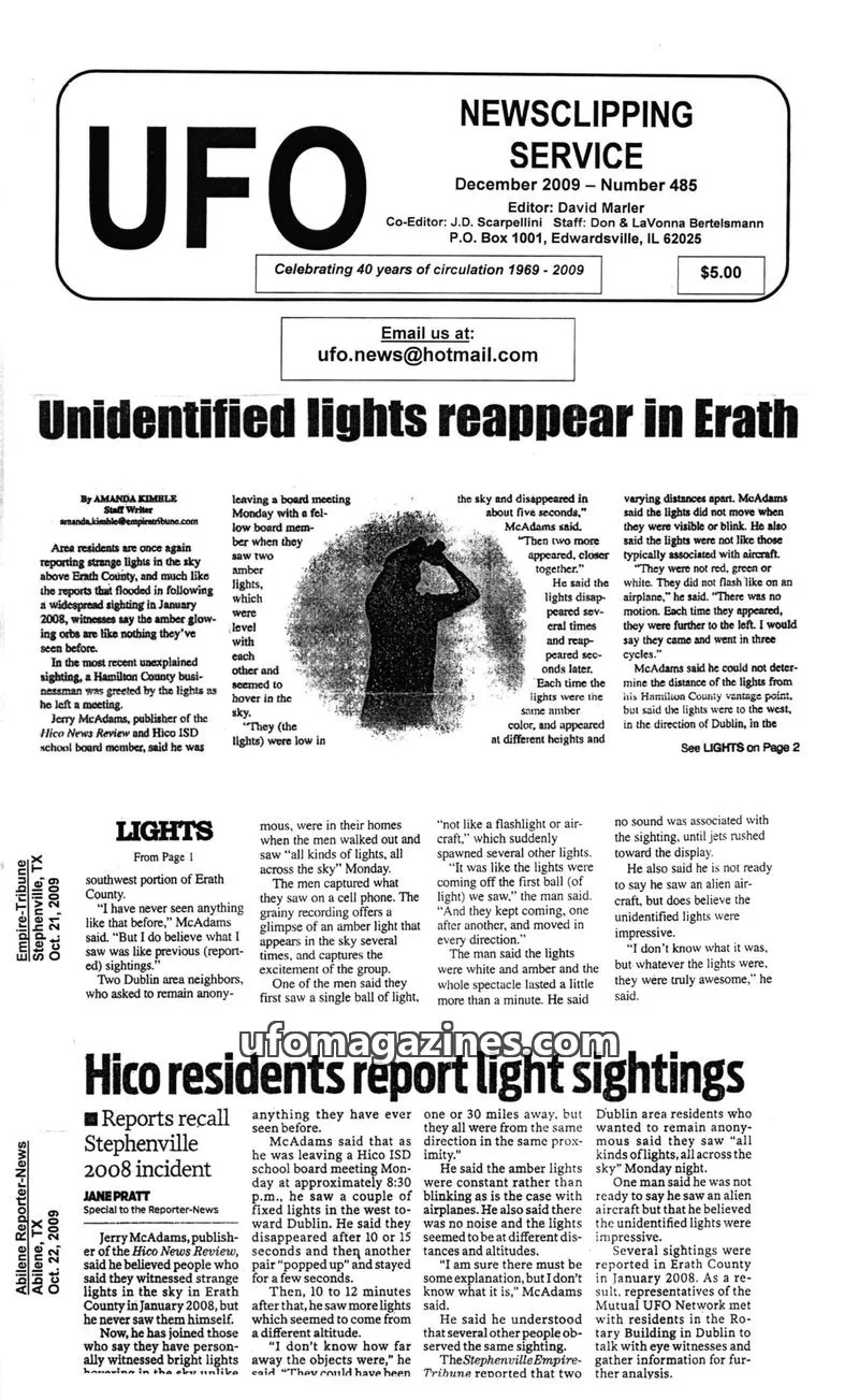 Cover of UFO NEWSCLIPPING SERVICE issue Number 485: UFO