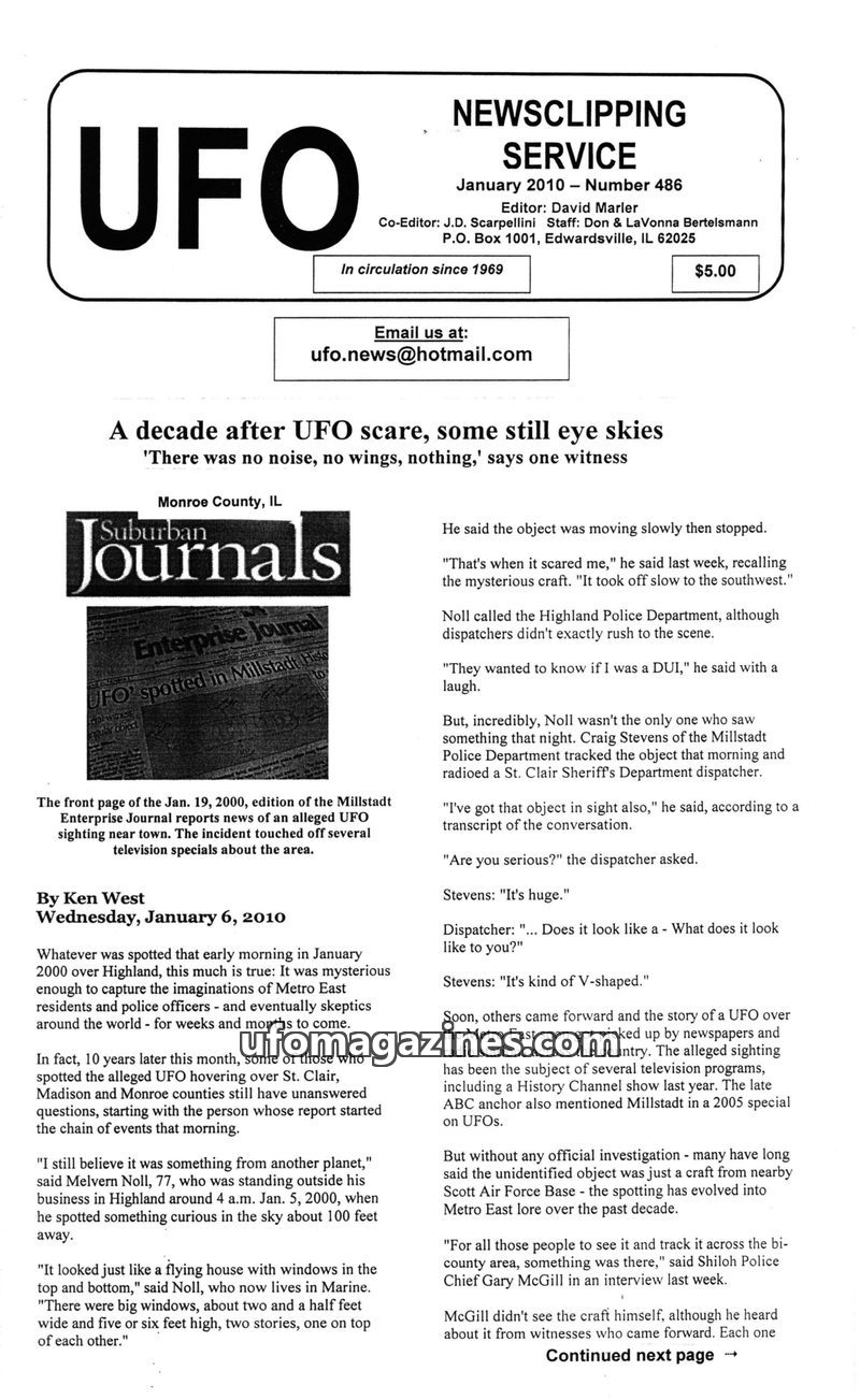 Cover of UFO Newsclipping Service - 2010 01 - no 486