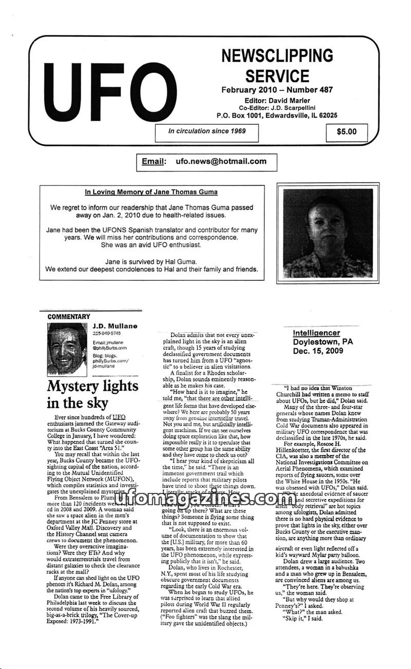 Cover of NEWSCLIPPING SERVICE issue Number 487: UFO