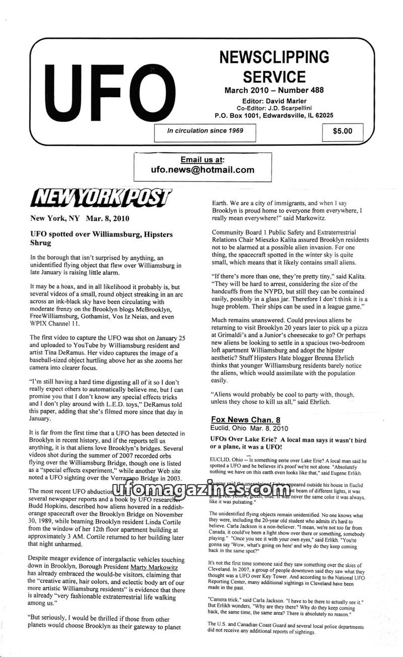 Cover of UFO Newsclipping Service - 2010 03 - no 488