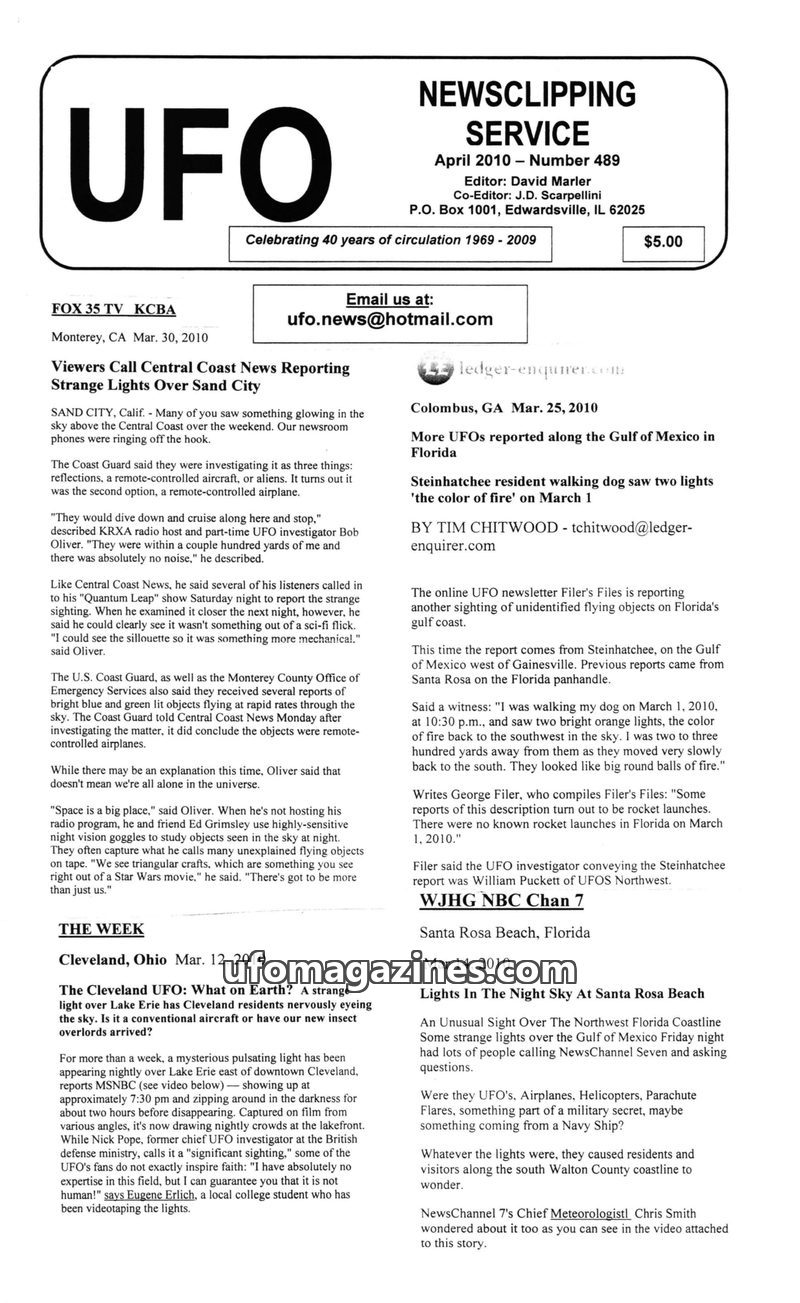 Cover of UFO Newsclipping Service - 2010 04 - no 489