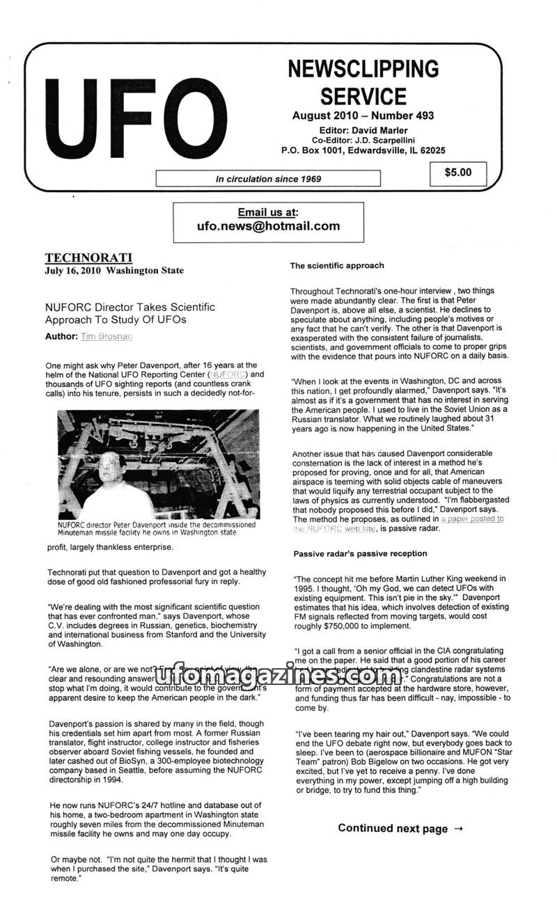 Cover of UFO Newsclipping Service - 2010 08 - no 493