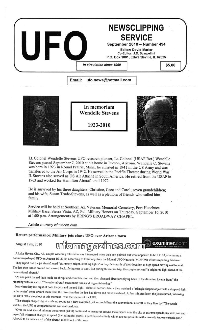 Cover of UFO Newsclipping Service - 2010 09 - no 494