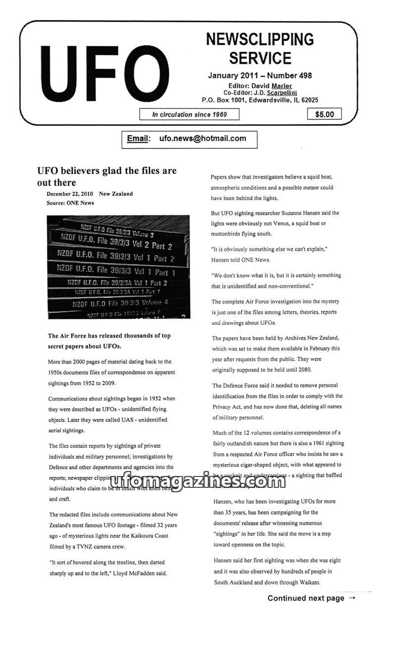Cover of NEWSCLIPPING SERVICE issue 498: UFO