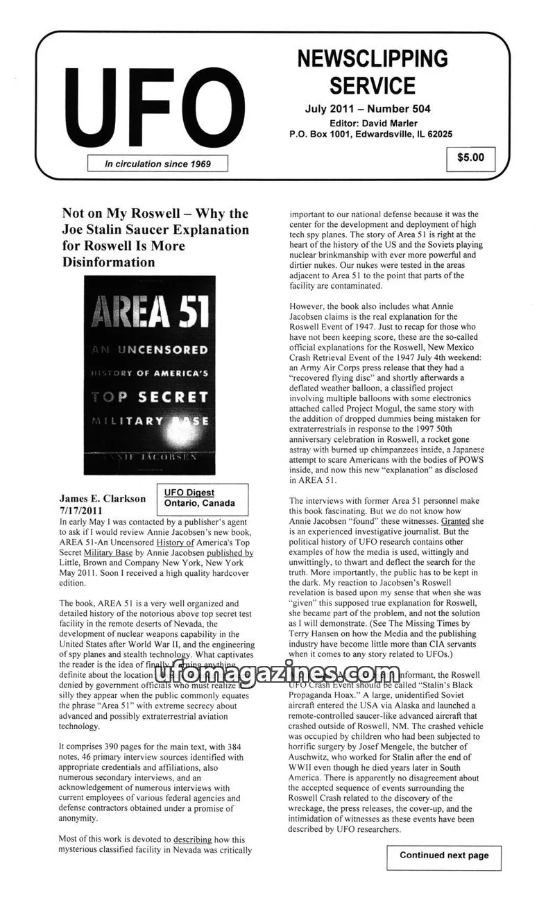 Cover of NewSCLIPPING SERVICE issue Number 504: UFO