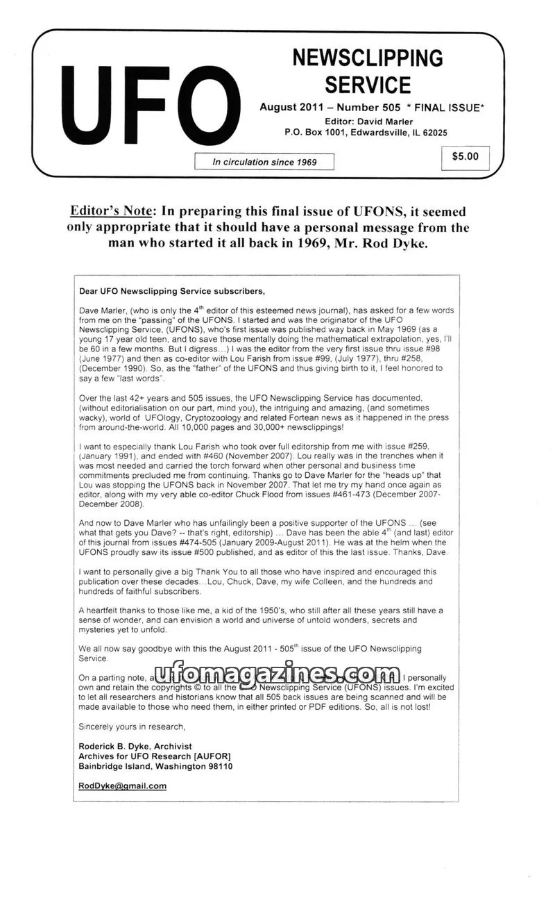 Cover of UFO Newsclipping Service issue 505: UFO NEWSCLIPPING SERVICE
