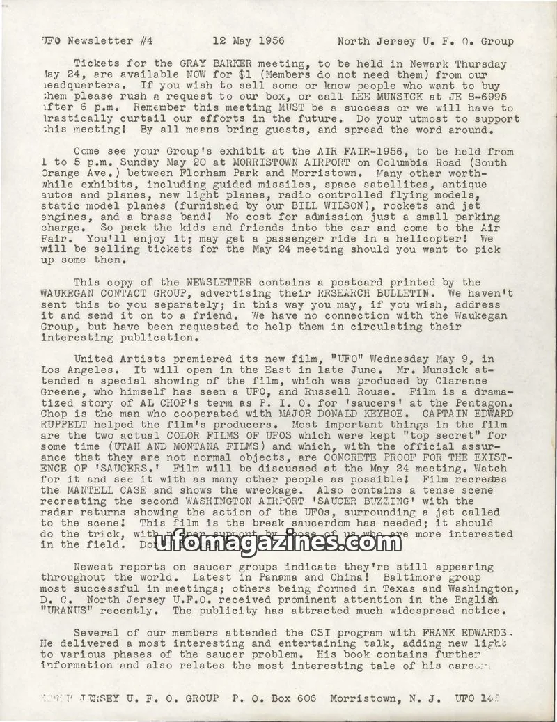 Cover of North Jersey U. F. O. Group issue #4: TFO Newsletter