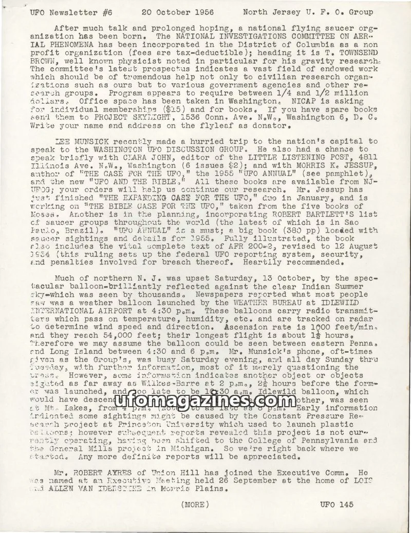 Cover of North Jersey U. F. O. Group issue #6: UFO Newsletter