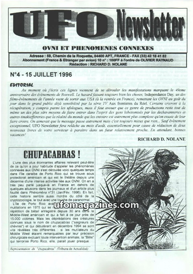 Cover of UFO Newsletter (Richard Nolane) issue 4: UFO Newsletter