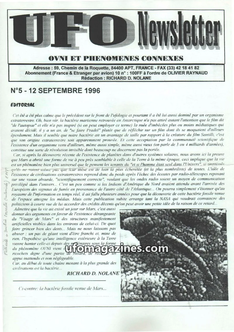Cover of UFO Newsletter (Richard Nolane) issue 5: UFO Newsletter