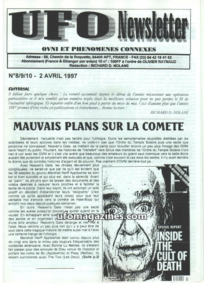 Cover of UFO Newsletter (Richard Nolane) issue 8/9/10: UFO Newsletter