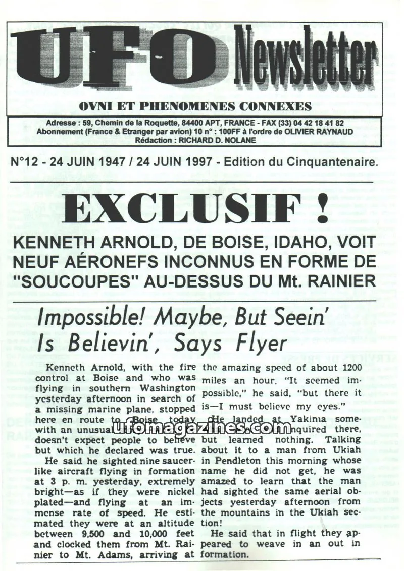 Cover of UFO Newsletter (Richard Nolane) issue 12: UFO Newsletter