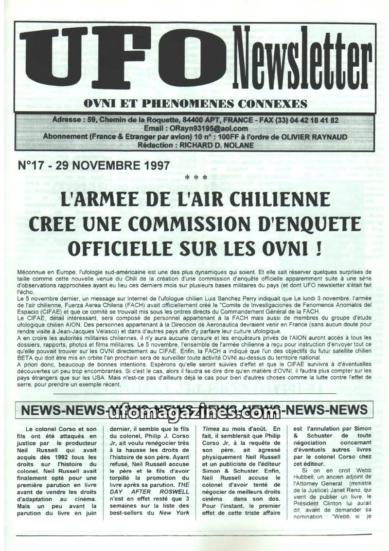Cover of UFO Newsletter (Richard Nolane) issue 17: UFO Newsletter