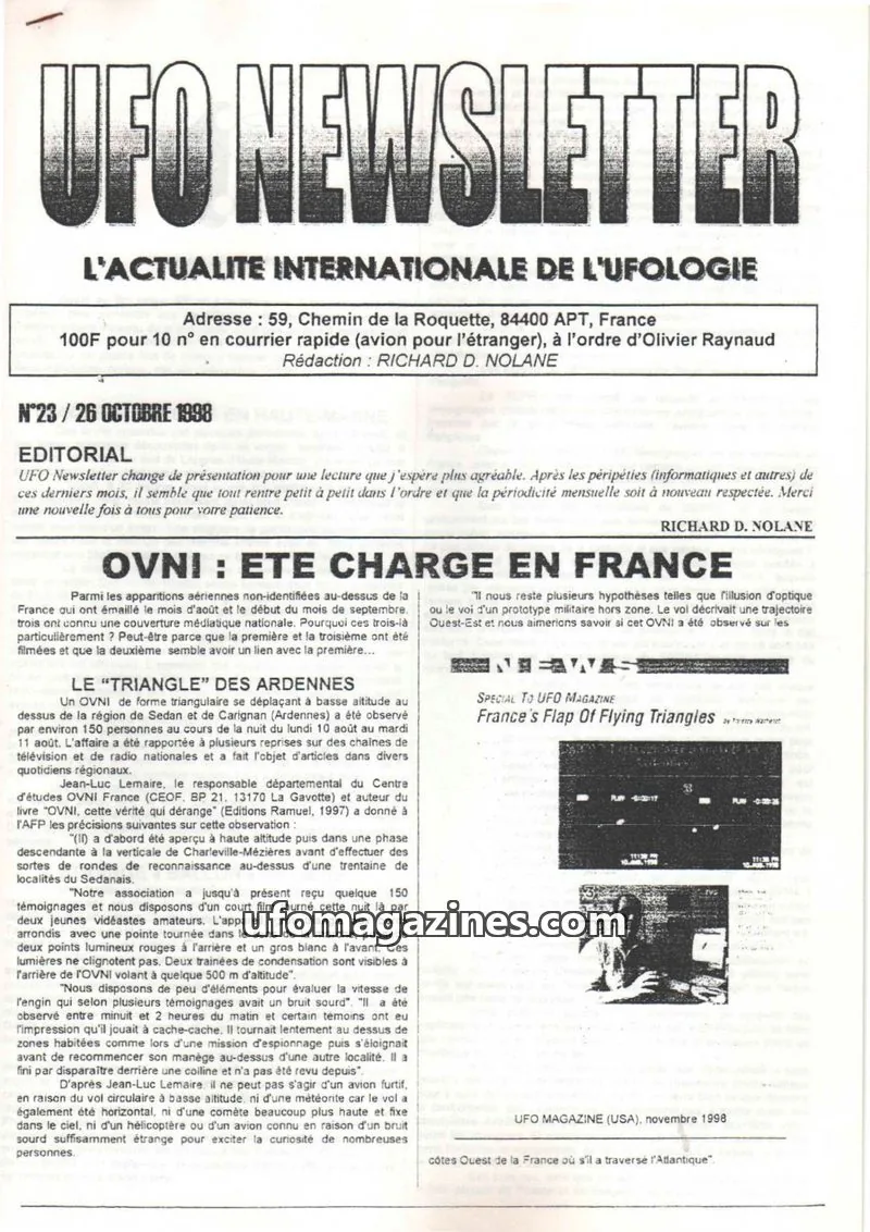 Cover of UFO Newsletter (Richard Nolane) issue 23: UFO NEWSLETTER