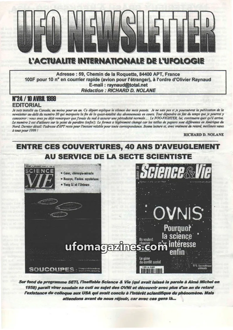 Cover of UFO Newsletter (Richard Nolane) issue 24: UFO NEWSLETTER