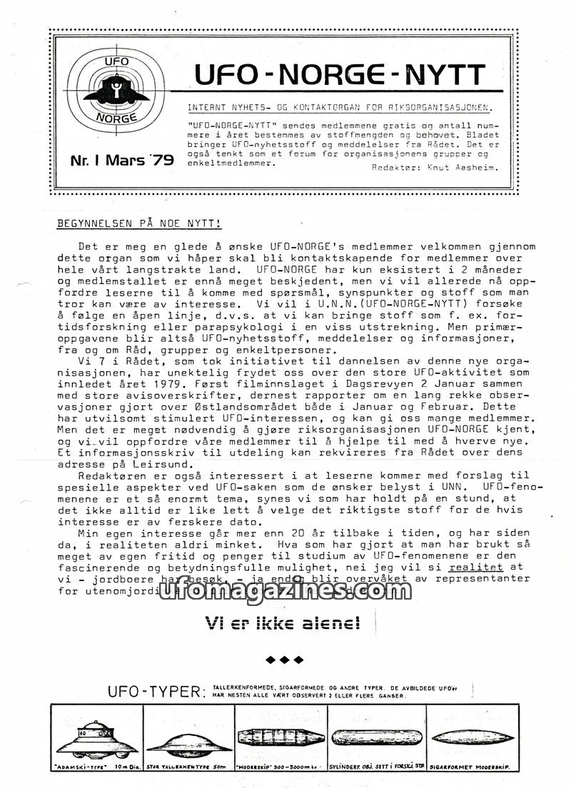 Cover of UFO-Norge Nytt issue Nr. I: UFO-NORGE-NYTT