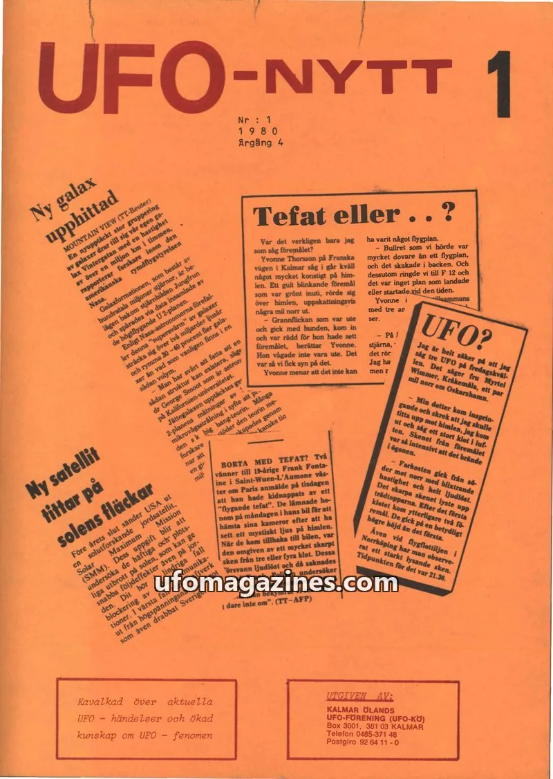 Cover of UFO-Nytt Kalmar-Öland issue 1: UFO-NYTT