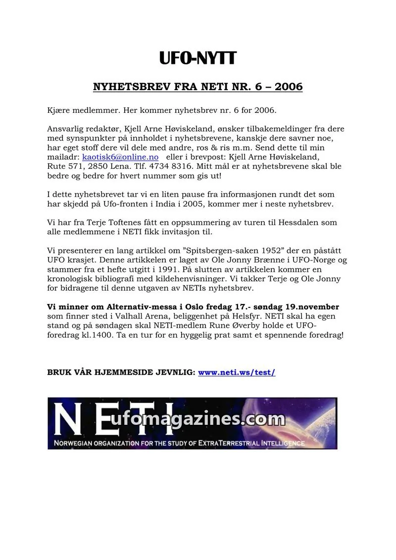 Cover of NETI issue 6: UFO-NYTT