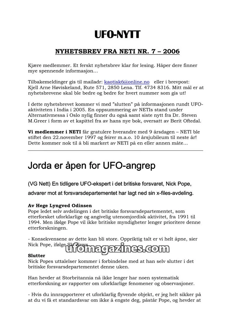 Cover of NETI issue 7: UFO-NYTT